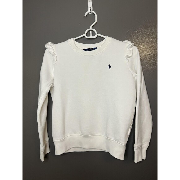 Polo Ralph Lauren Sweater Girls Large 12-14 Ruffle Shoulder Crewneck Pullover - Picture 1 of 7